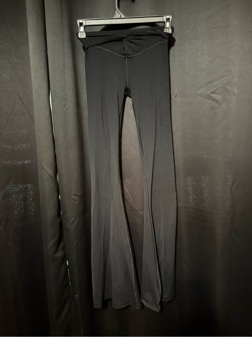 Black Fold-Over Waist Flare Leggings - Women